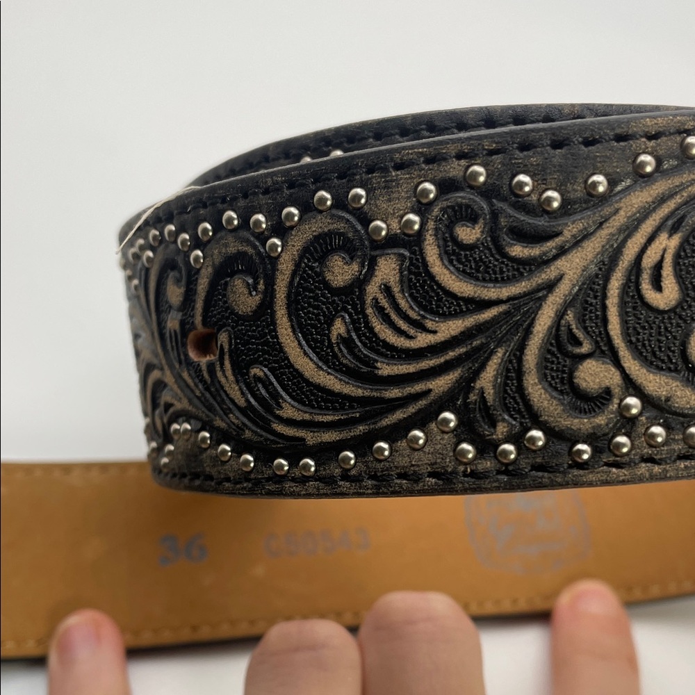 Crystal AB aurora borealis leather tooled western Black Embellished Belt - Picture 4 of 17